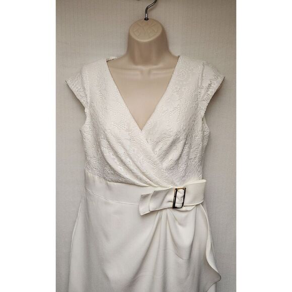 STUDIO ONE Off-White V-Neck Sleeveless Faux Wrap Sheath Dress Size 8 - Picture 5 of 6
